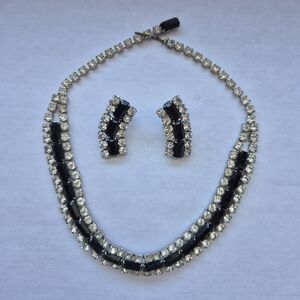 Vintage Black Rhinestone Choker Set With Earrings
